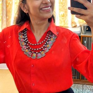 Red satin formal shirt from zara